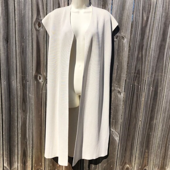 Eileen Fisher Small Silk Cardigan Vest Cream Sweater Top Open Interlock Duster - Picture 1 of 9